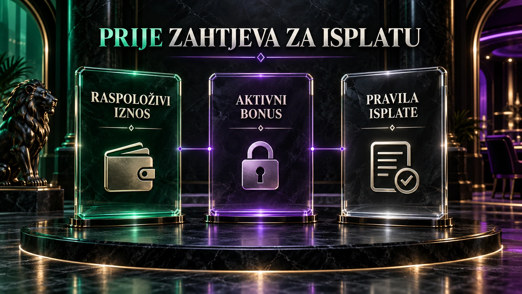 Ilustrovane ploče za provjeru raspoloživog iznosa, aktivnog bonusa i pravila isplate